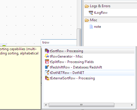 Add Component writing  on Talend Designer pan